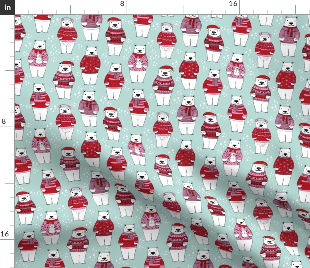 polar bear sweaters // ugly sweater fabric cute polar bears in winter knitted sweaters winter fabric