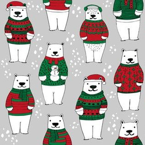 polar bear sweaters // polar bear fabric cute red and green christmas bears, fabric by andrea lauren