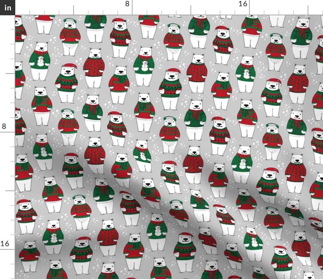 polar bear sweaters // polar bear fabric cute red and green christmas bears, fabric by andrea lauren