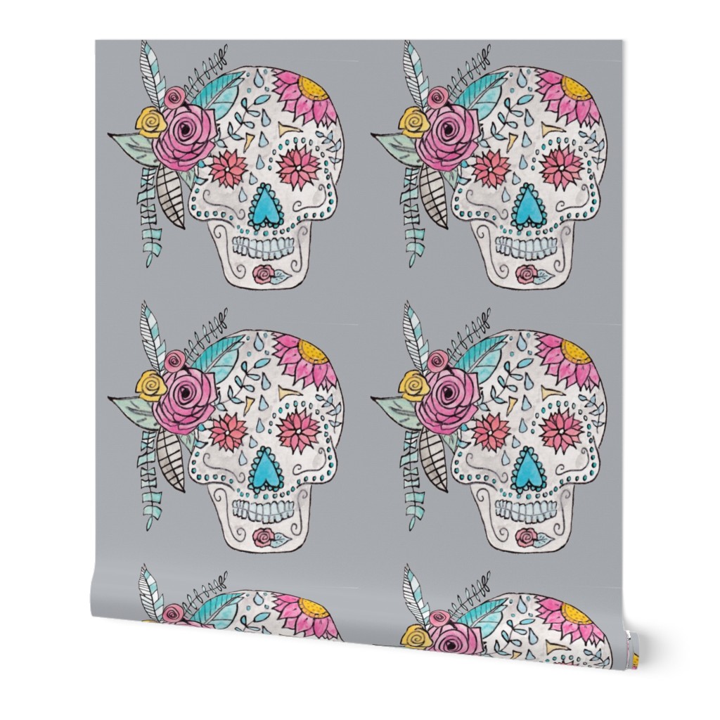 Boho Sugar Skull in Gray