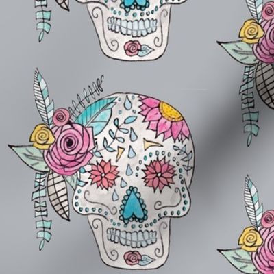 Boho Sugar Skull in Gray