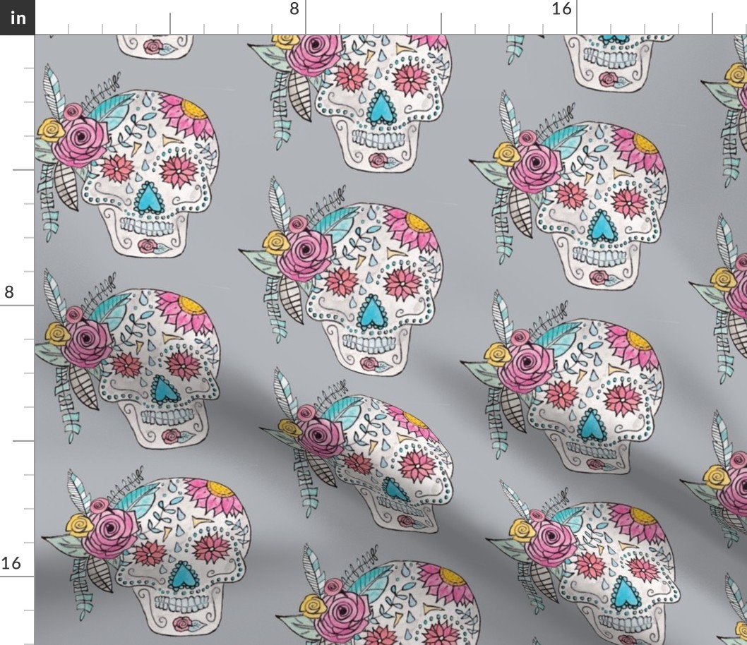 Boho Sugar Skull in Gray