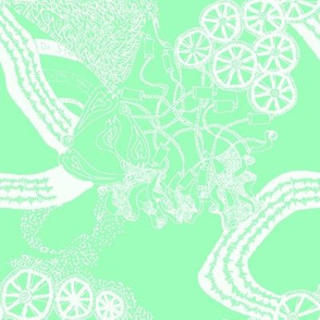 HHH2C - Large - Hand Drawn Healing Arts Lace in White on Mint Green