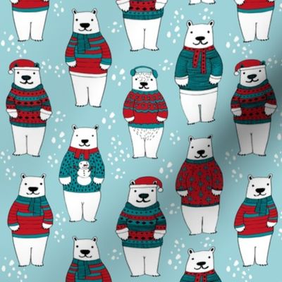 polar bears in sweaters // christmas polar bears fabric cute ugly sweater fabric cute christmas designs