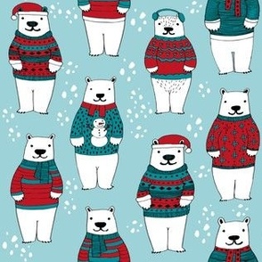 polar bears in sweaters // christmas polar bears fabric cute ugly sweater fabric cute christmas designs