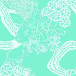 HHH4C - Large - Hand Drawn Healing Arts Lace in Blue-green and White
