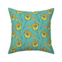 Folk Fiore Tulips Teal & Yellow