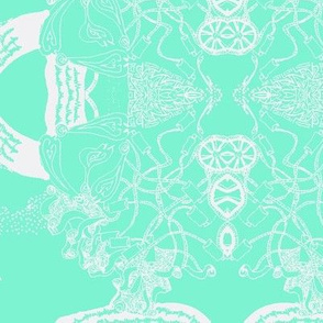 HHH4B - Large - Hand Drawn Healing Arts Lace in Aqua and White