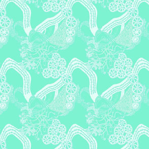 HHH4A - Large - Hand Drawn Healing Arts Lace in Aqua and White