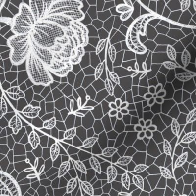 Lace full pattern - White on Charcoal