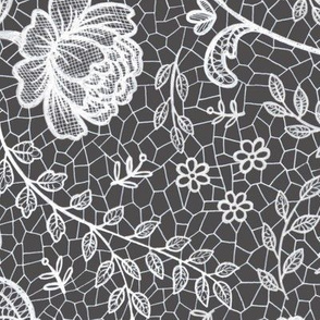 Lace full pattern - White on Charcoal