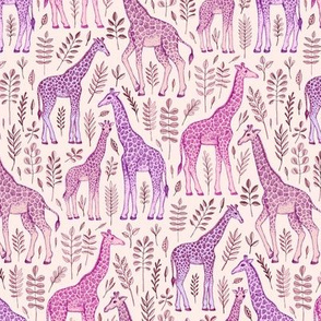 Little Giraffes in Pink and Purple on Cream
