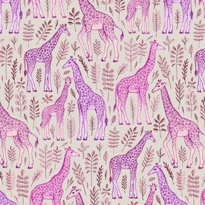 Little Giraffes in Pink and Purple on Grey