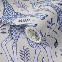 Giraffes and Leaves in Blue and Grey