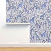 Giraffes and Leaves in Blue and Grey