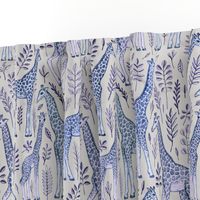 Giraffes and Leaves in Blue and Grey