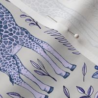 Giraffes and Leaves in Blue and Grey