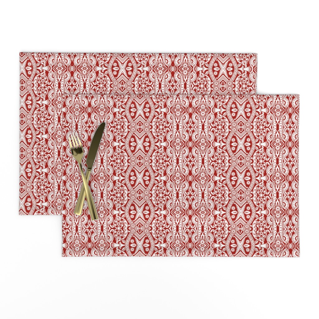 Willoughby Damask ~ Turkey Red and White 