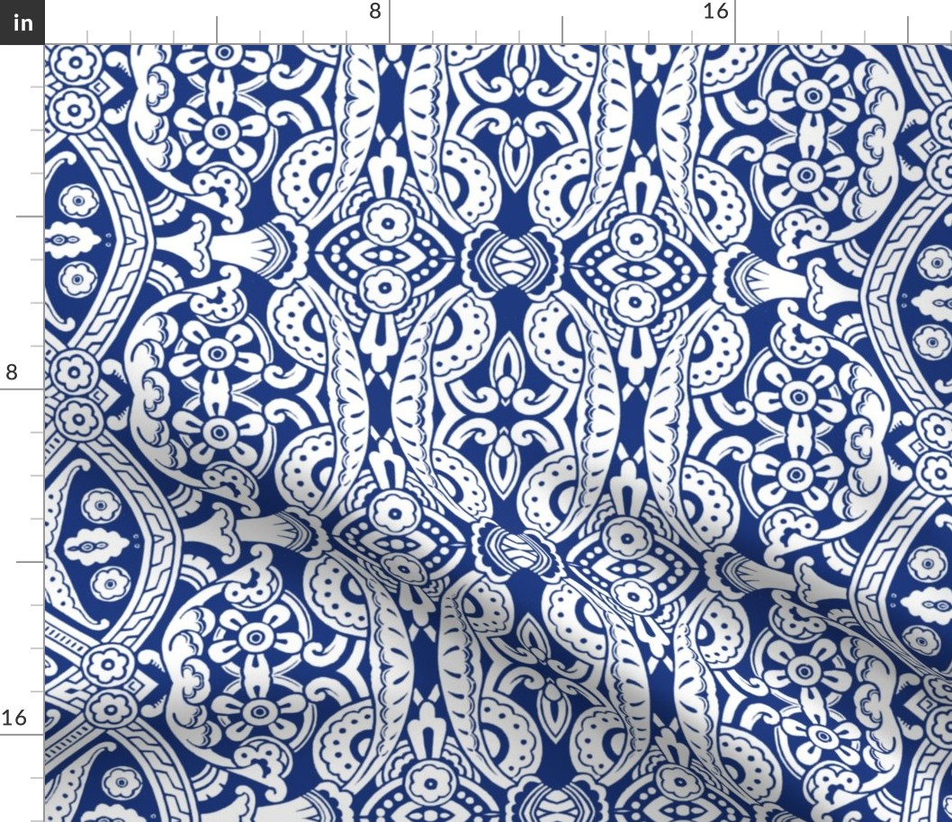 Willoughby Damask ~ Willow Ware Blue and White 