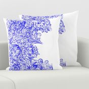 Rococo Border Print ~ White on Sevilla Blue and White 