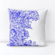 Rococo Border Print ~ White on Sevilla Blue and White 