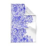 Rococo Border Print ~ White on Sevilla Blue and White 