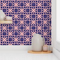 Blue Floral Geometric on Pink