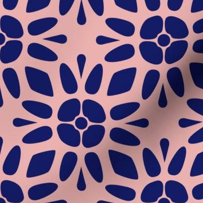 Blue Floral Geometric on Pink