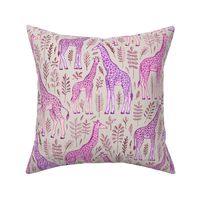 Giraffes in Pink and Purple on Grey