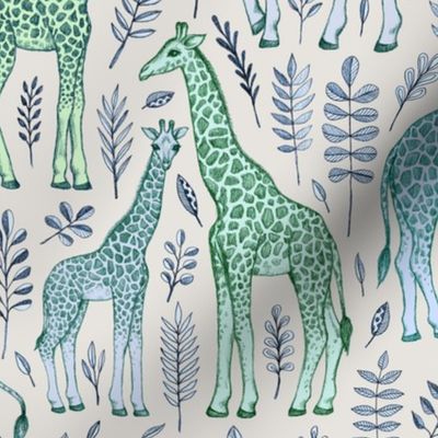 Giraffes in Blue and Green