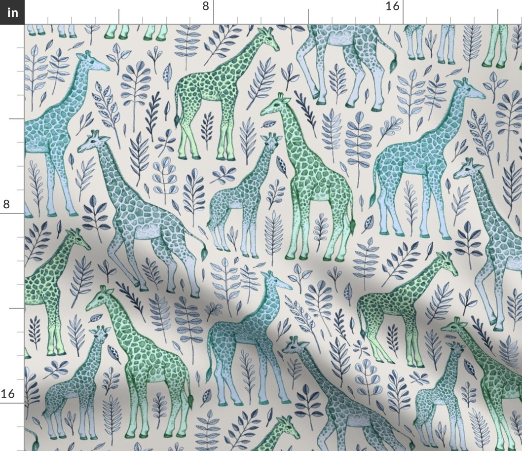 Giraffes in Blue and Green