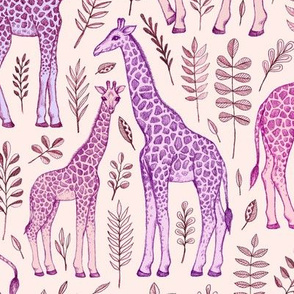Giraffes in Pink and Purple on Cream