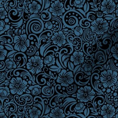 Floral Dark Steel Blue