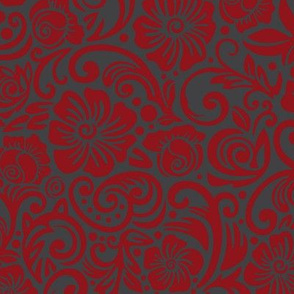 Scarlet Charcoal Floral