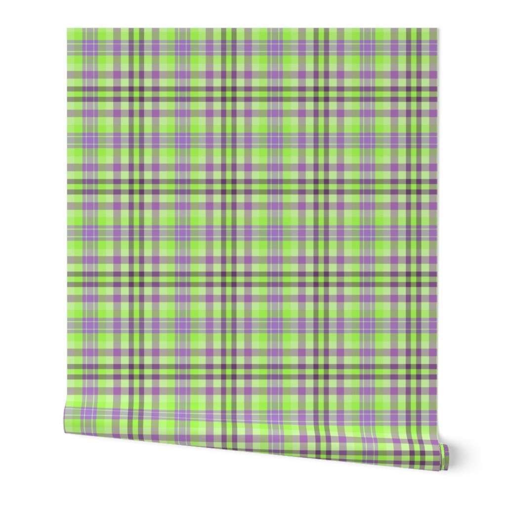 FNB2 - Lime Green and Purple Pastel Tartan  Plaid 