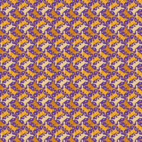 Tiny Trotting Golden Retrievers and paw prints - purple