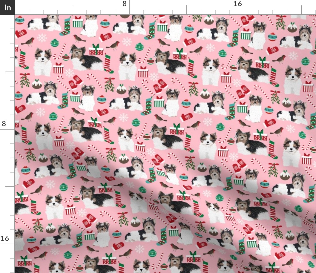 biewer terrier pink christmas fabric cute toy breed dog design cute yorkie toy dogs fabric