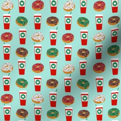 Donuts and coffee christmas cream fabric holiday themed patterns for sewing clothing and home