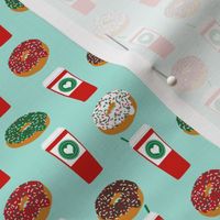 Donuts and coffee christmas cream fabric holiday themed patterns for sewing clothing and home