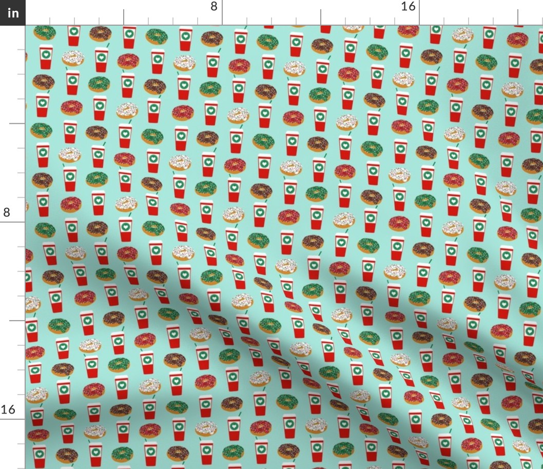 Donuts and coffee christmas cream fabric holiday themed patterns for sewing clothing and home