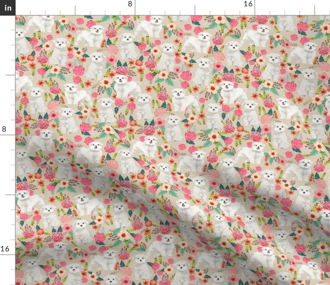 maltese dog florals fabric cute toy breed fabrics toy dogs design maltese dogs fabric