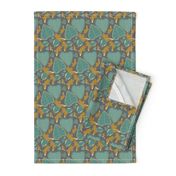 Tropical Plant Leaf Leaves Teal Green Gray grey Gold Mustard Yellow Tree Forest  _ Miss Chiff Designs