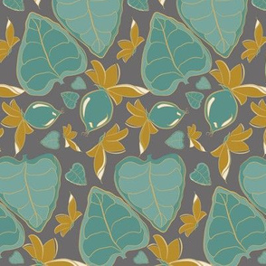 Tropical Plant Leaf Leaves Teal Green Gray grey Gold Mustard Yellow Tree Forest  _ Miss Chiff Designs