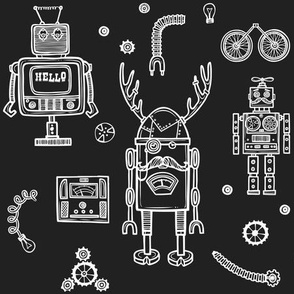 Hello Robots in Charcoal Black Background