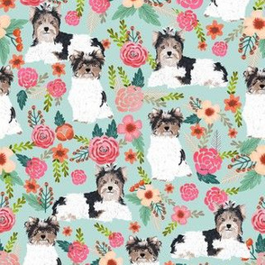 biewer terrier dogs mint florals cute toy dogs floral fabric cute toy dog breeds designs