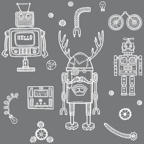 Hello Robots in Grey Background