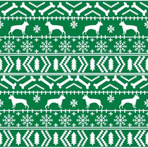Boston Terrier fair isle fabric green christmas fabrics cute christmas dog design 