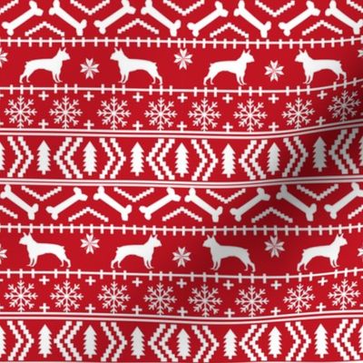 Boston Terrier Fair Isle fabric dogs fabric cute dog christmas fabric red fair isle design fabrics