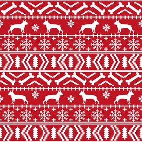 Boston Terrier Fair Isle fabric dogs fabric cute dog christmas fabric red fair isle design fabrics