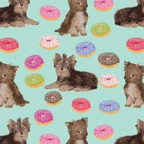chocolate yorkie donut fabric cute pastel dogs fabric cute yorkie dogs fabric cute donuts pastel mint fabric